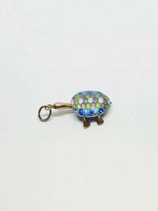 Vintage Antique Chinese Sterling Silver Guilloche Enamel Turtle Charm Pendant 2