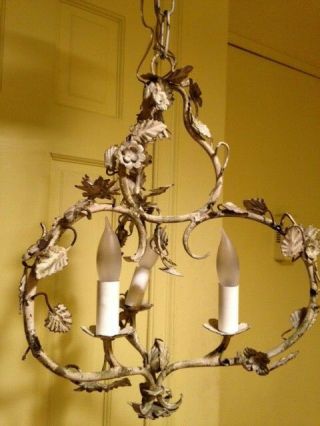 Mid Century Modern/vintage 3 Arm Metal Flowers Chandelier - Tole Like Design