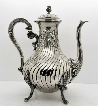 Pretty French Sterling Silver Swirl Fluted Coffee Pot.  C1890.  621gm