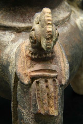 Pre - Columbian,  Panama,  Chiriqui Pottery Tripod Rattle Vessel With Bird Effigy 4