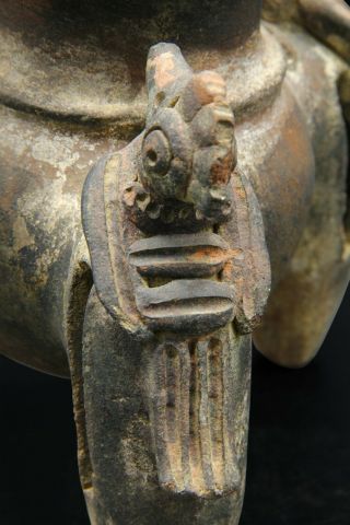 Pre - Columbian,  Panama,  Chiriqui Pottery Tripod Rattle Vessel With Bird Effigy 5