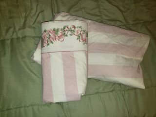 Laura Ashley Twin Flat & Fitted Sheet Pink White Roses Floral Vintage