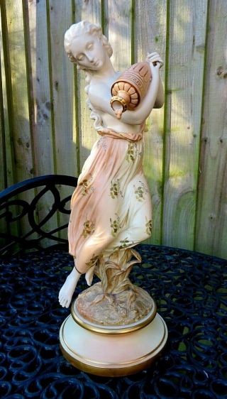 Antique Royal Worcester Large Tinted Gilded Parian Figure Of " Evening Dew " C1900