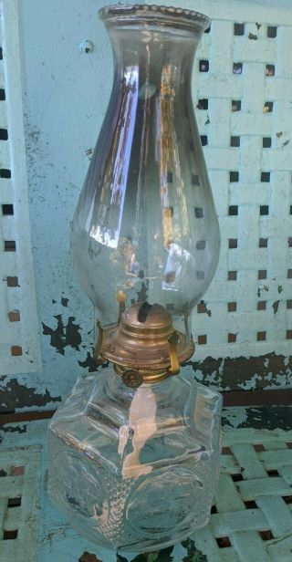 Antique Rare Molded Glass Kerosene Oil Lantern Lamp Horse Buggy Farm Vtg 15 "
