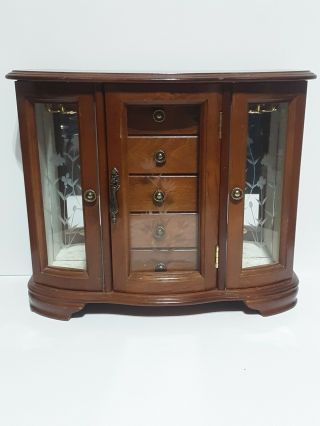 Vintage Jewelry Box Armoire Solid Wood▪Double Glass Door w/5 Drawer▪NICE 12 