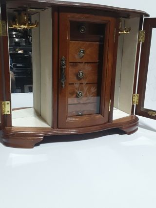 Vintage Jewelry Box Armoire Solid Wood▪Double Glass Door w/5 Drawer▪NICE 12 