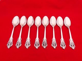 Set Of 8 Wallace Sterling Silver Grande Baroque Large Oval Soup Spoons Jr - 16