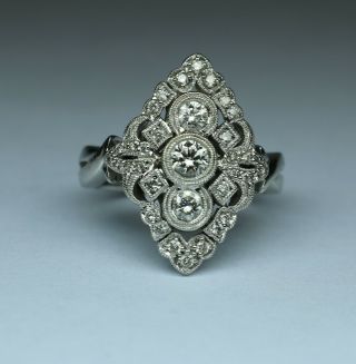 0.  89cttw Diamond 3 Stone Plus Ring Ghsi2 - 3 Size 7.  25 14k W.  Gold Retro Vintage