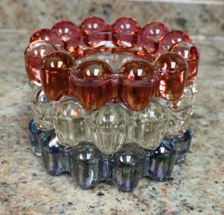 SET 0F 3 VINTAGE RED WHITE (CLEAR) & BLUE BOOPIE ASHTRAYS BUBBLE - 5 INCH 2