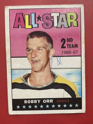 1967 - 68 Topps Bobby Orr As 128 (mk) Vintage Hockey Card