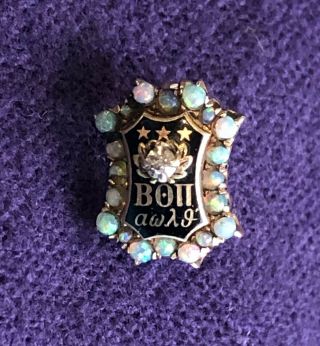Antique Solid Gold Beta Theta Pi Fraternity Pin Badge Opals & Diamond Early 1900
