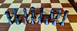 Rare Antique Small Vintage Wooden Chess Set Exquisite Art Deco Circa 1950s