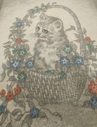 Vintage Biederlack Reversible Kitten Cat Basket Flowers Blanket Throw Twin Usa