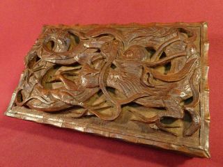 Large Antique Vintage Asian Carved Wooden Dragon Jewelry Box With Key