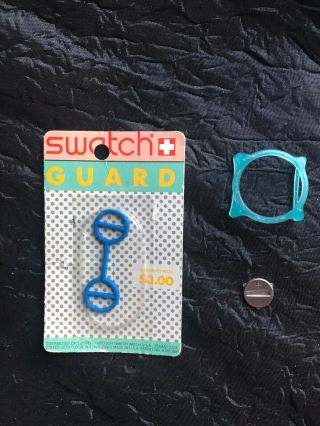 Vintage Blue Swatch Watch Guard In Blister Pack Nos,  2 More Items