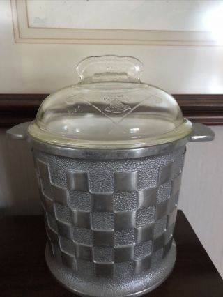Vtg Guardian Service Ware Ice Bucket W/ Plastic Liner & Glass Guardian Lid Vg