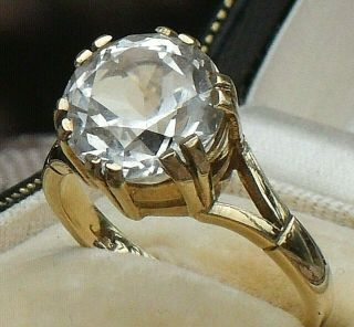 Very Fine Antique Art Deco 5.  00cts Solitaire White Zircon 9ct Yellow Gold Ring