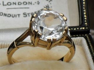 VERY FINE ANTIQUE ART DECO 5.  00cts SOLITAIRE WHITE ZIRCON 9ct YELLOW GOLD RING 3
