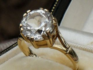 VERY FINE ANTIQUE ART DECO 5.  00cts SOLITAIRE WHITE ZIRCON 9ct YELLOW GOLD RING 4