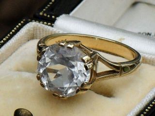 VERY FINE ANTIQUE ART DECO 5.  00cts SOLITAIRE WHITE ZIRCON 9ct YELLOW GOLD RING 5