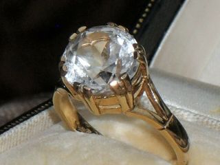 VERY FINE ANTIQUE ART DECO 5.  00cts SOLITAIRE WHITE ZIRCON 9ct YELLOW GOLD RING 6