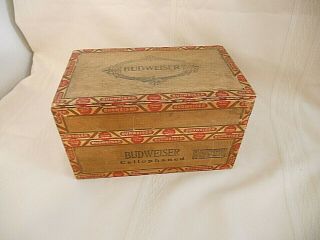 Vintage Wooden Budweiser Cigar Box " A Good Friend Of Mine " 2 For 5 Cents
