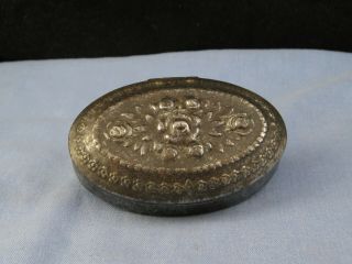 Victorian Antique Tin Metal Miners Snuff Box Tobacco Pocket Roses Flowers