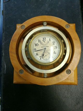 Hamilton Marine Chronometer Mounted 1942 Wii Vintage Us Navy Ship Clock