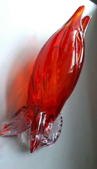 Vintage Red Murano Art Glass Fish / Dolphin 9.  5” Tall.
