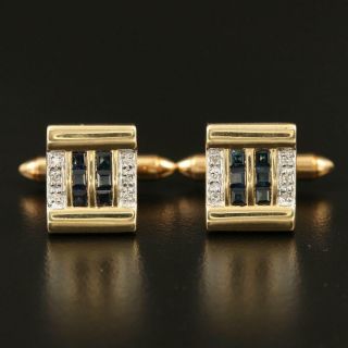 Vintage 14k Gold Diamond And Sapphire Cufflinks