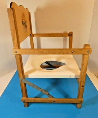 Vintage 50 ' s - 60 ' s Childs Wooden Potty Chair Foldable Toilet Teddy Bear Decal 3