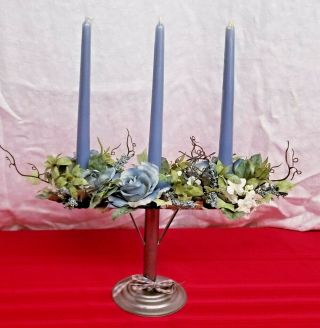 Vintage Candelabra 3 Tier Blue Rose Table Top Centerpiece Wedding Nostalgic