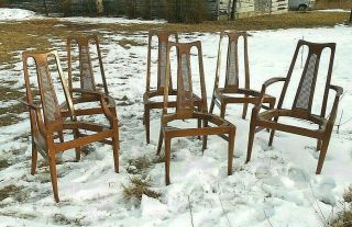 Set Of 6 Mid Century Modern Yoke Back Chairs - 2 Arm - 4 Side Chairs