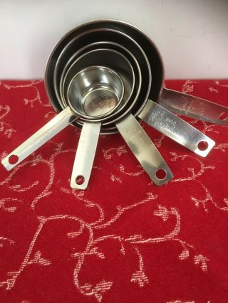 Vintage Foley " Script " Stainless Steel Measuring Cups 1/4c To 1c,  1/8c