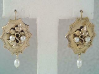 Antique Victorian Solid 14k Gold & Pearl Earrings Shepherd 