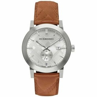 Burberry The City Bu9904 Brown Embossed Check Leather Silver Dial Men 