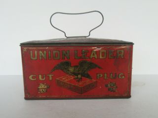Antique Union Leader Tobacco Lunch Box Advertising Tin