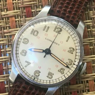Vintage Longines Military Style Watch 12/24 Dial Cal 12l