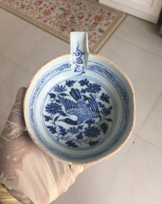 Old And Antique Chinese Yuan Blue & White Large Porcelain Bowl Phoenix Motif