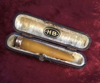 Cased Antique Chester 1922 Rose Gold & Amber Cigar / Cheroot Holder.