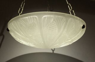 Antique 1930s French Art Deco Danyl Frosted Glass Ceiling Chandelier Fixture