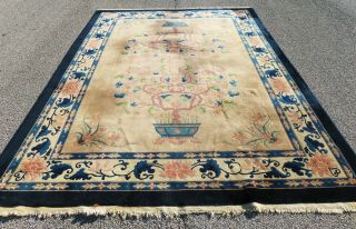 Extremely Georgeous,  Full Antique 1920 Art Deco Chinese Rug.  Dehati.  1