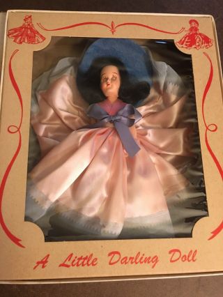 Vintage A Little Darling Doll 7” Southern Belle Doll In Pink And Blue Dress