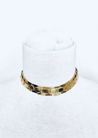 Vintage Estate Statement Gold Tone Brass Chunky Link Collar Choker Necklace 15”