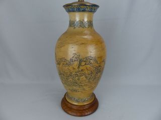 Large Antique Hannah Barlow Royal Doulton Lambeth Horse Design Vase Lamp 1