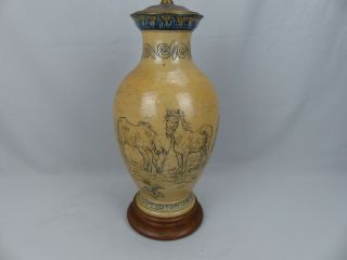 Large Antique Hannah Barlow Royal Doulton Lambeth Horse Design Vase Lamp 2
