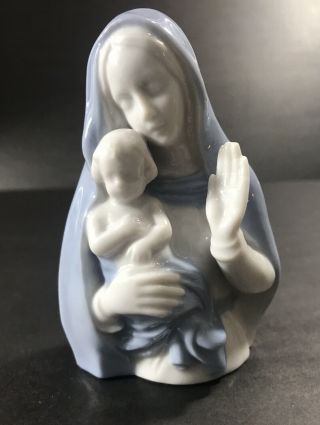 Vintage Madonna & Child Figurine Mary Baby Jesus Reginart Porcelain White Blue
