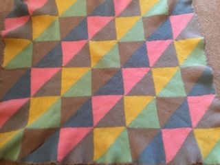 Vtg Felted Wool Yellow Pink Blue Geometric Weighted Travel Lap Blanket 40”x46”