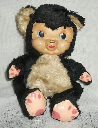 Vintage Rubber Face Plush Seated Teddy Bear With Wings,  1950s - 60,  7 1/2 "
