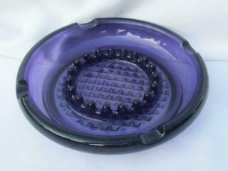 Vintage Mcm Purple Amethyst Glass Heavy Ashtray Cigar Cigarette Diamond Design